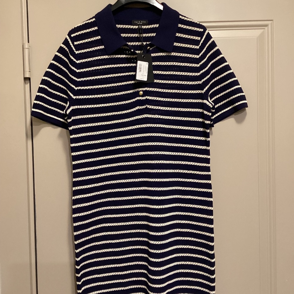 rag & bone Viola Stripe Polo Sweater Minidress, size XL